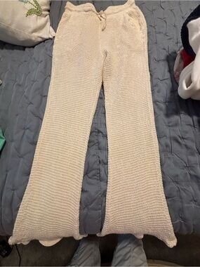 DONNI. Cream Textured Knit Lounge Pants